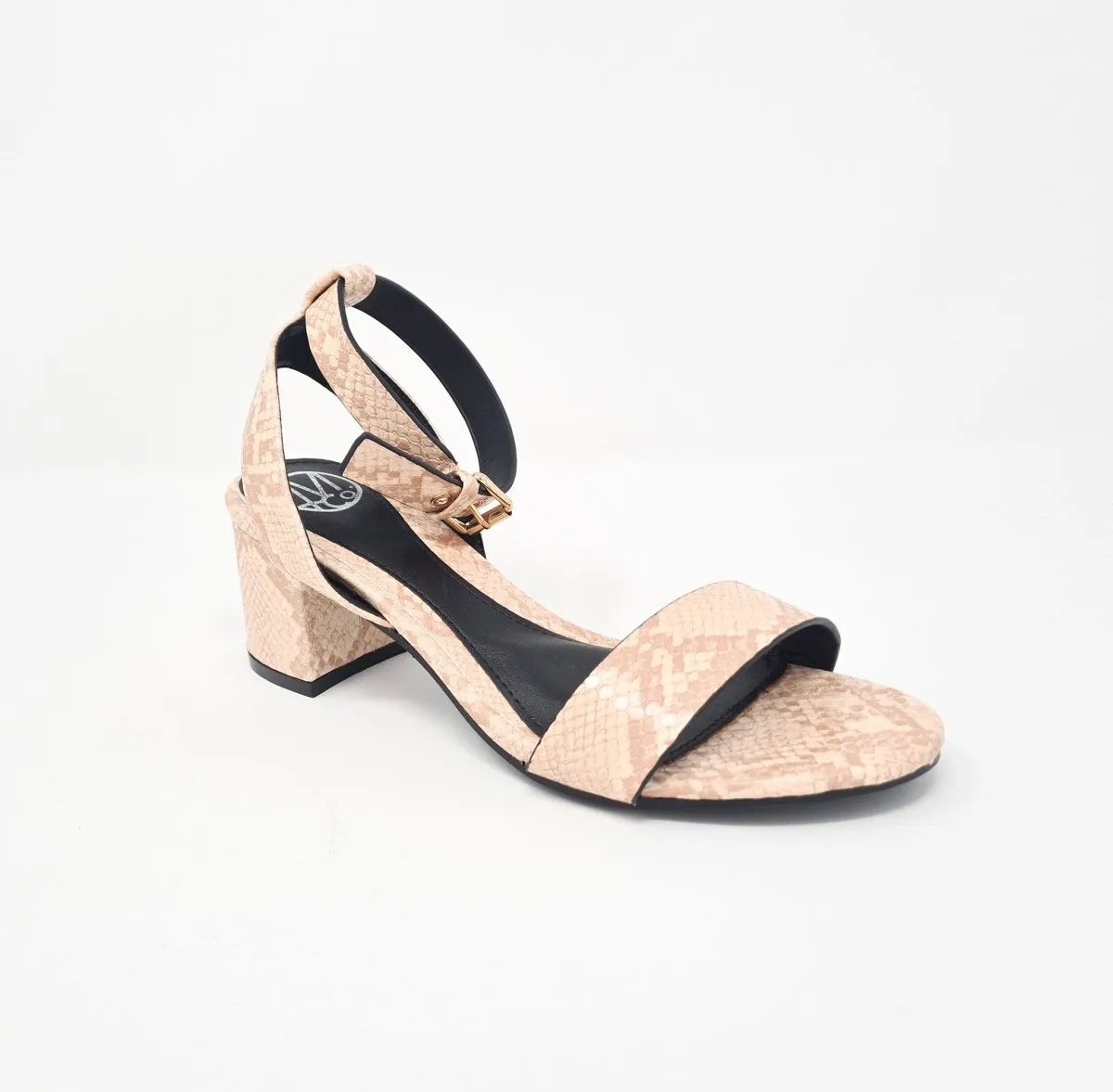 Millie & Co Joyce Blush Nude Snake Print Block Heel Sandals