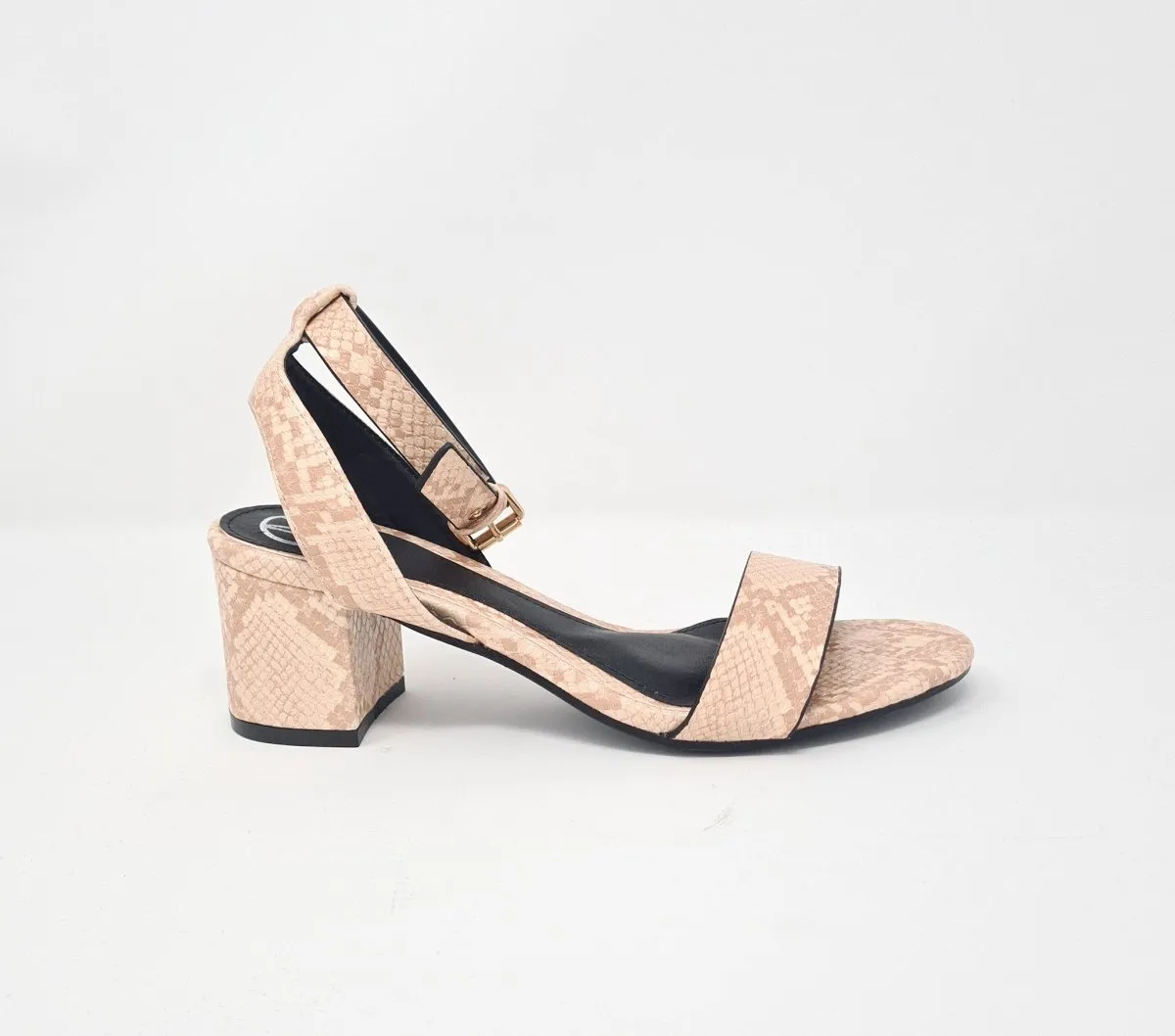 Millie & Co Joyce Blush Nude Snake Print Block Heel Sandals