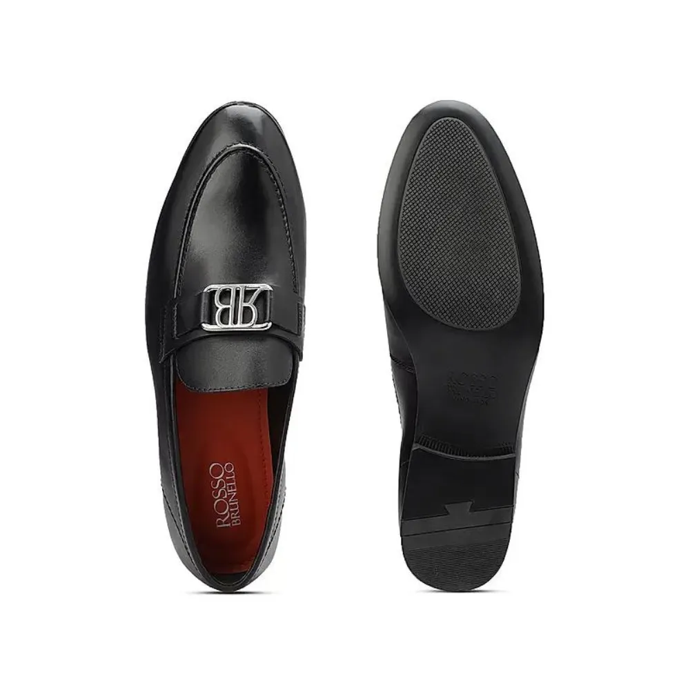 Navy Leather Loafers With Logo