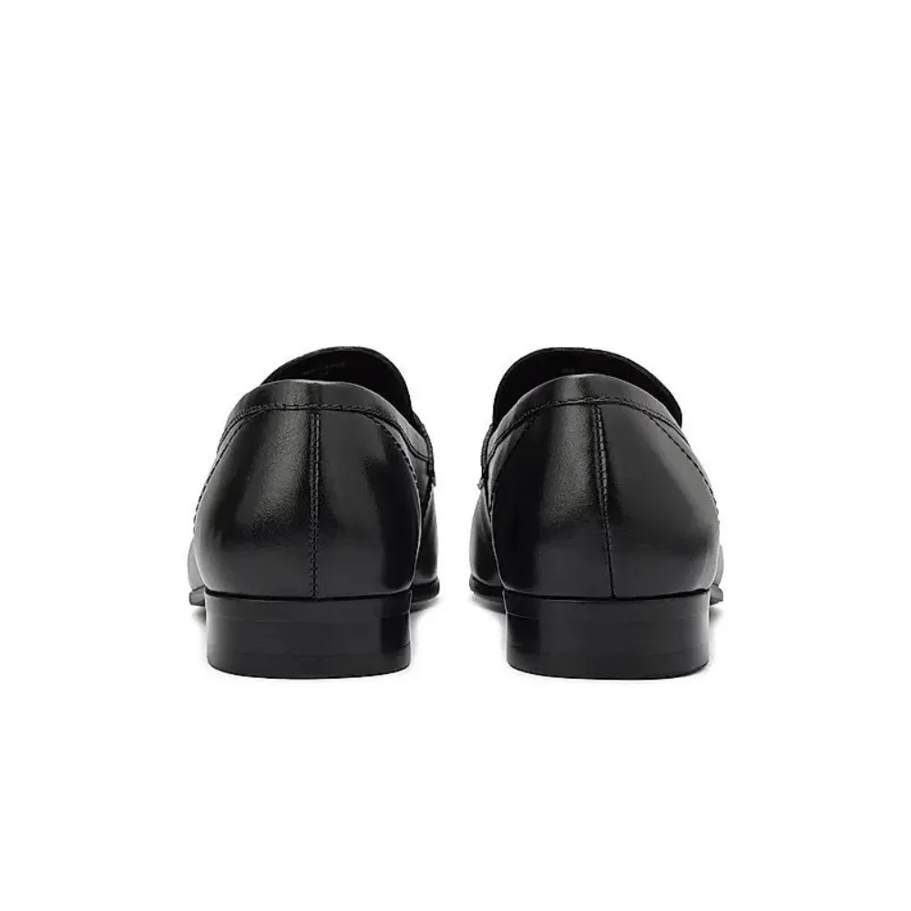 Navy Leather Loafers With Logo