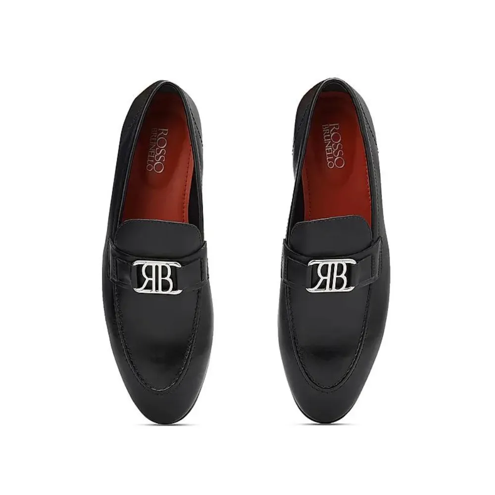 Navy Leather Loafers With Logo
