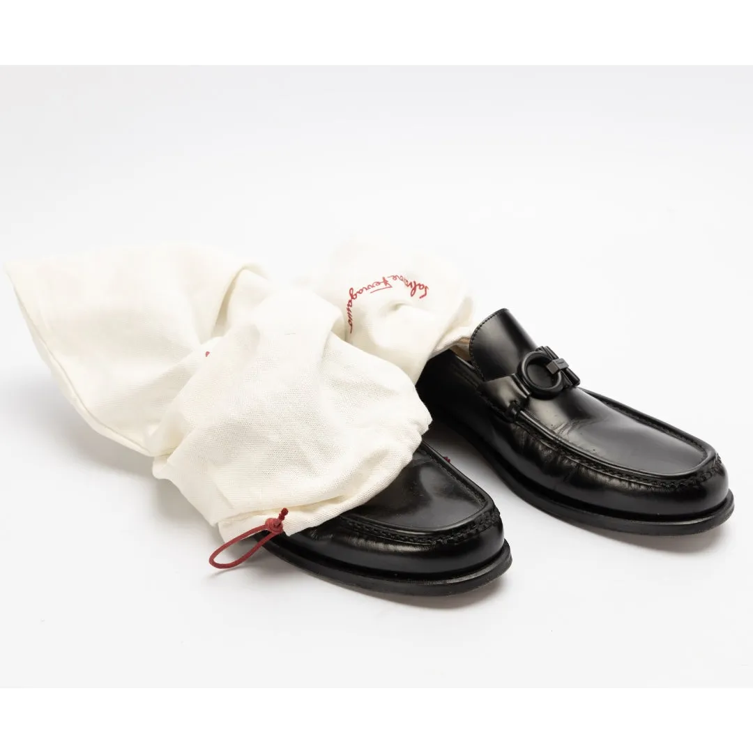 Salvatore Ferragamo Black Polished Leather Loafers