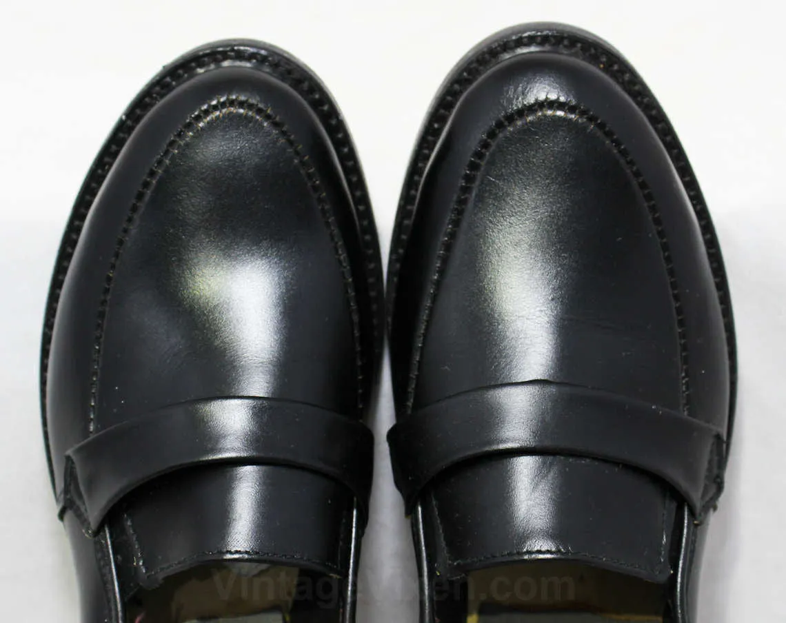 Size 3 Boys Shoes - Authentic 1950s Black Leather Dress Shoe - Child Size Boy's 3D - Slip On 50's Shoe - 50s Deadstock in Box - NIB NOS