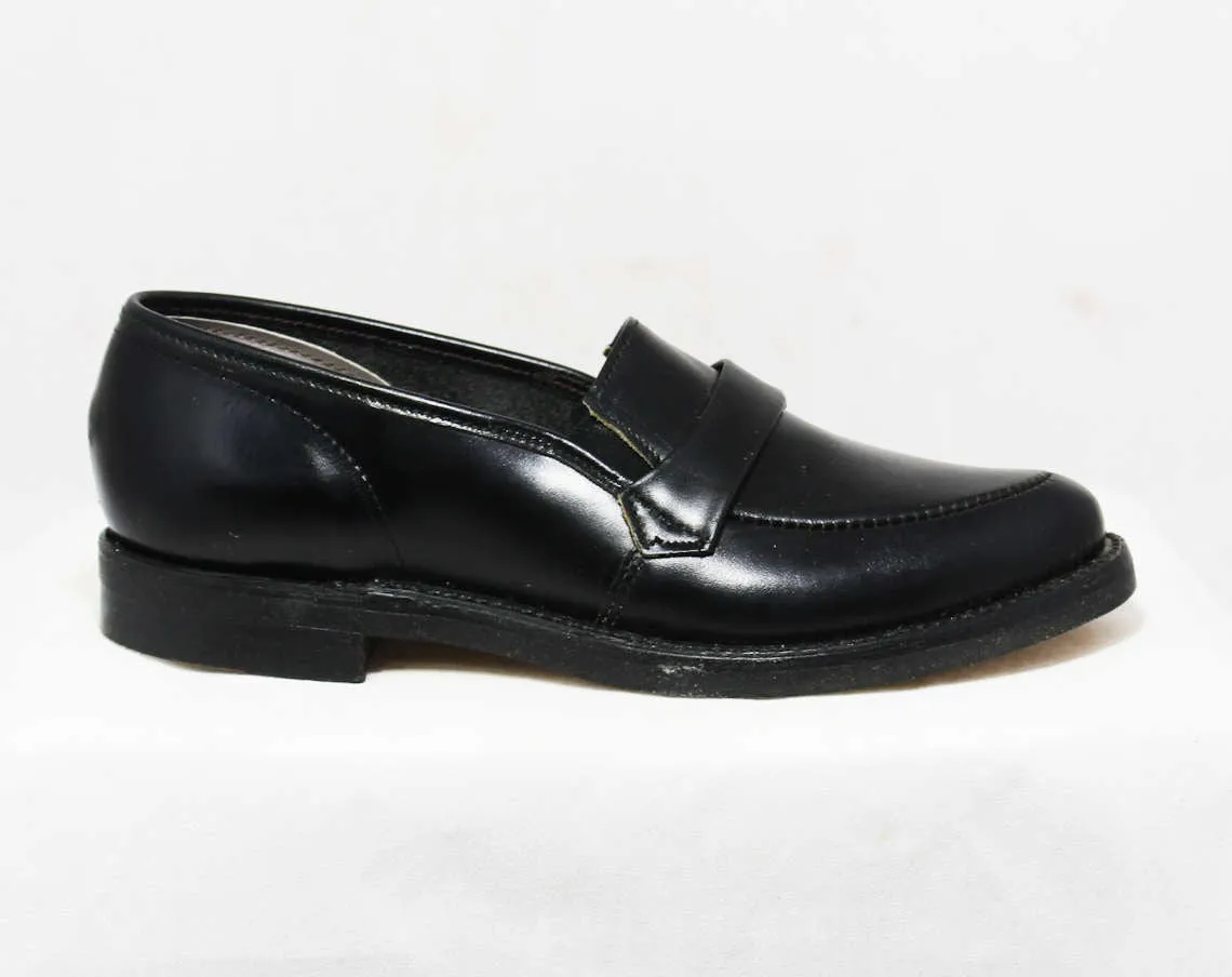 Size 3 Boys Shoes - Authentic 1950s Black Leather Dress Shoe - Child Size Boy's 3D - Slip On 50's Shoe - 50s Deadstock in Box - NIB NOS