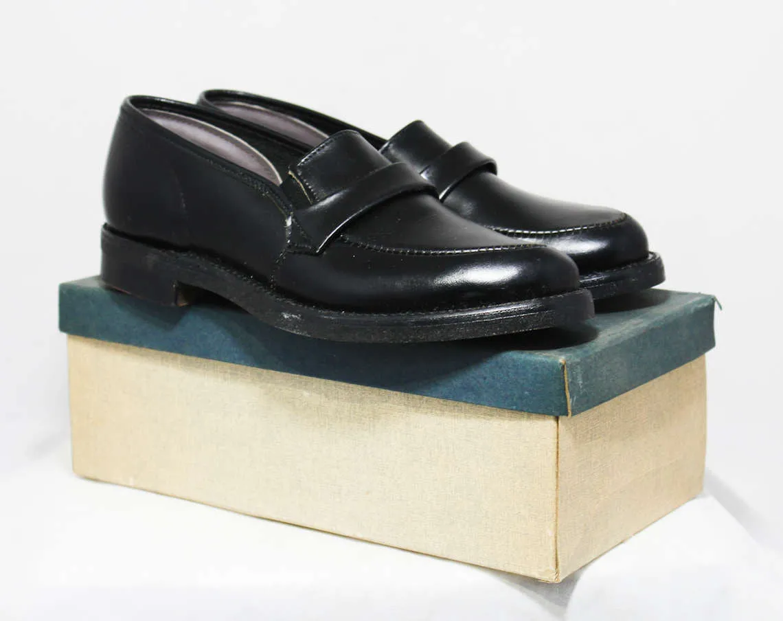 Size 3 Boys Shoes - Authentic 1950s Black Leather Dress Shoe - Child Size Boy's 3D - Slip On 50's Shoe - 50s Deadstock in Box - NIB NOS