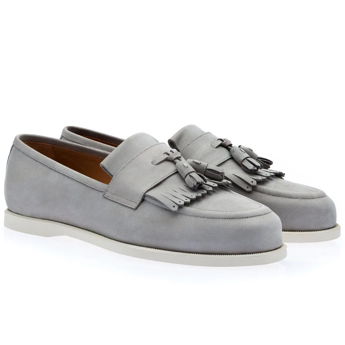 SUPERGLAMOUROUS Gipsy Men's Shoes Grey Nabuk Deck Tassels Loafers (SPGM1221)
