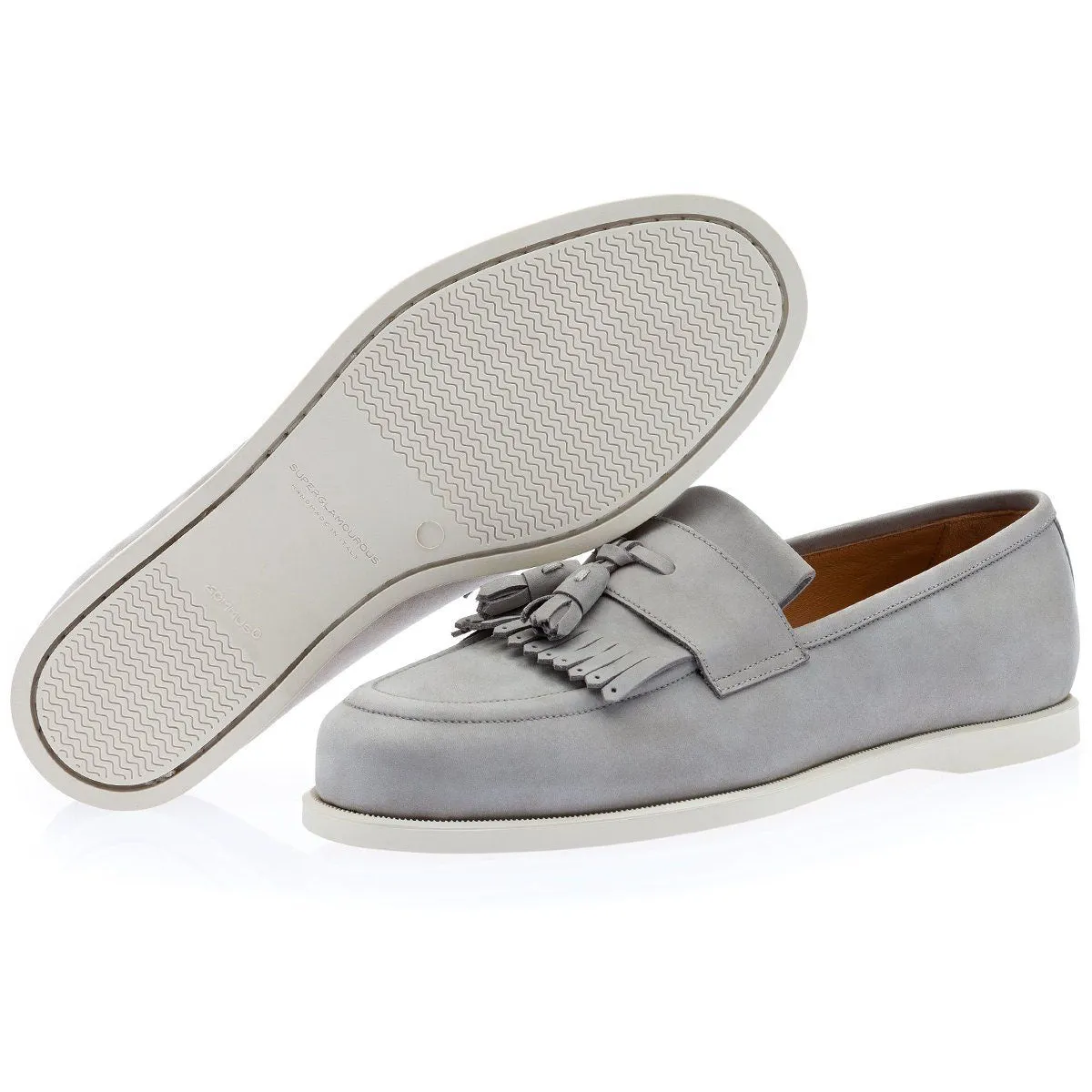 SUPERGLAMOUROUS Gipsy Men's Shoes Grey Nabuk Deck Tassels Loafers (SPGM1221)