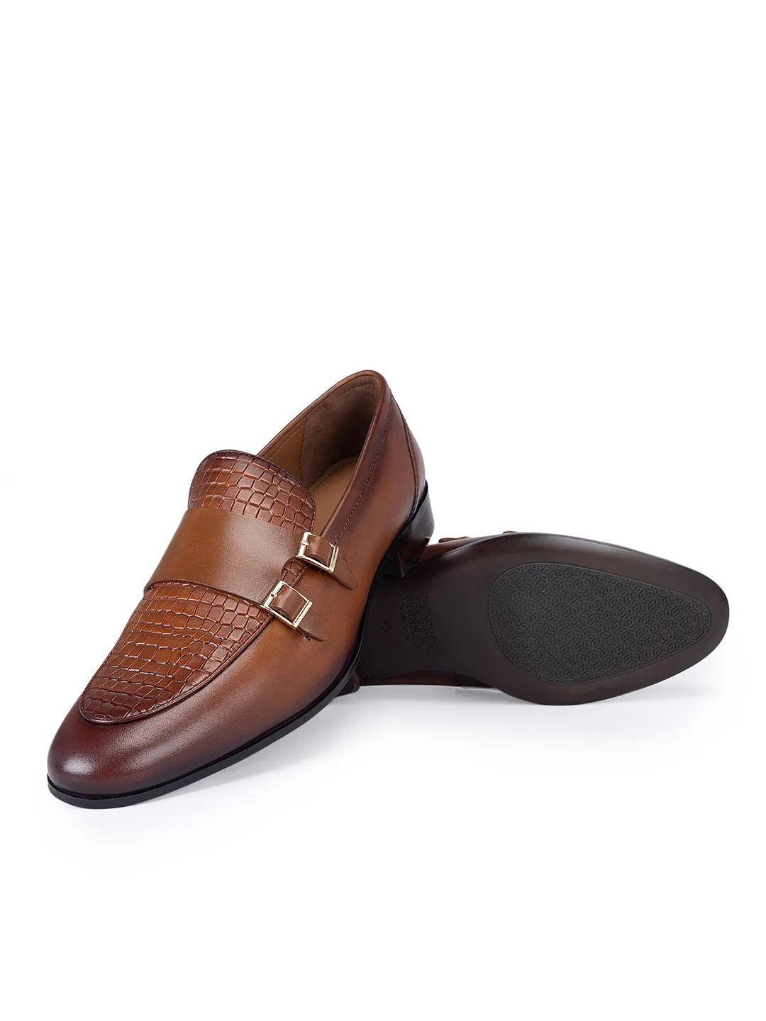 Tan Textured Double Monk Straps