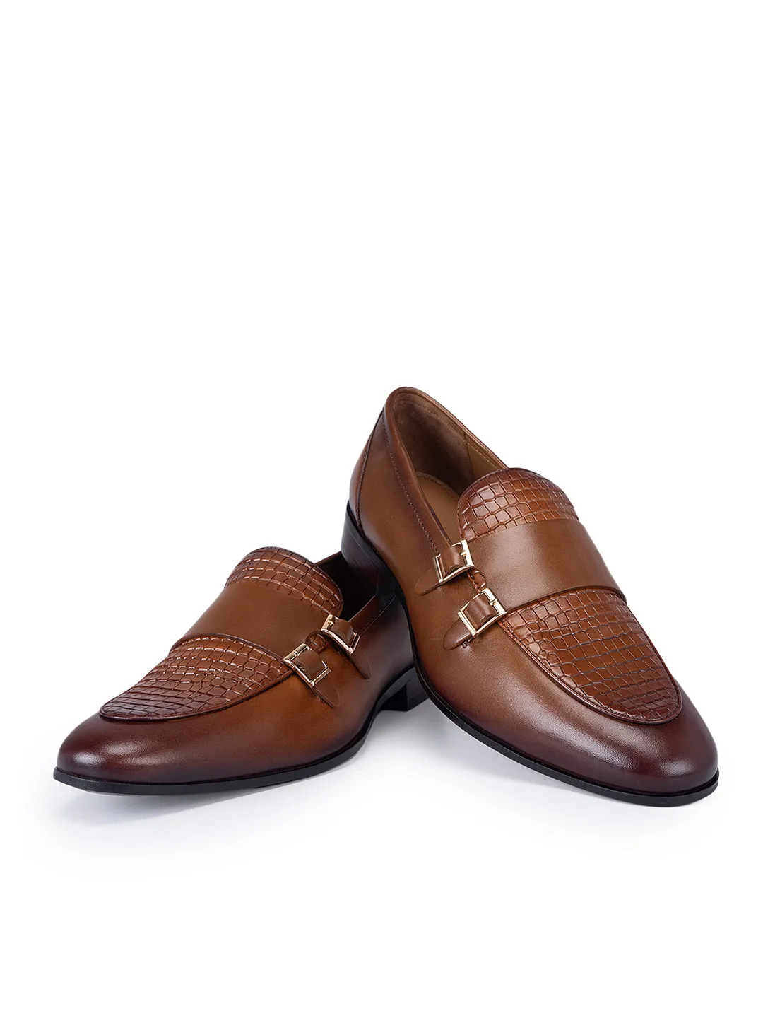 Tan Textured Double Monk Straps