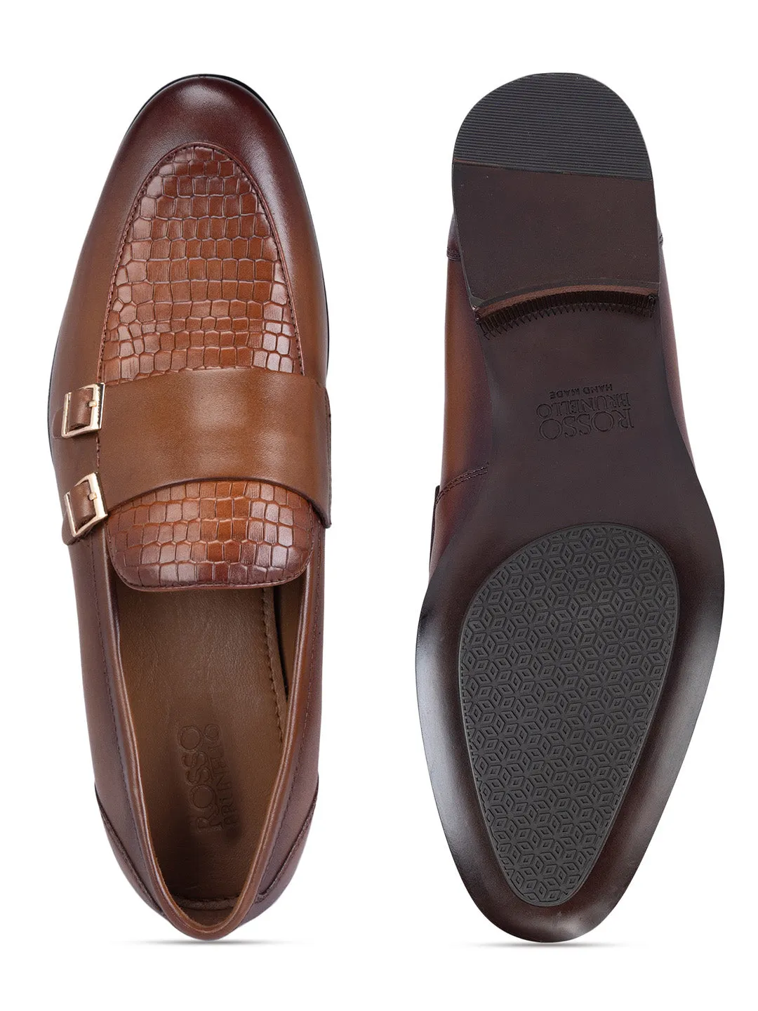 Tan Textured Double Monk Straps