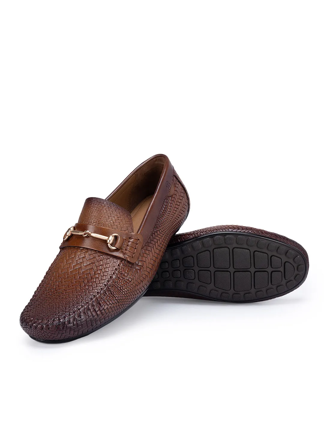 Tan Textured Leather Moccasins