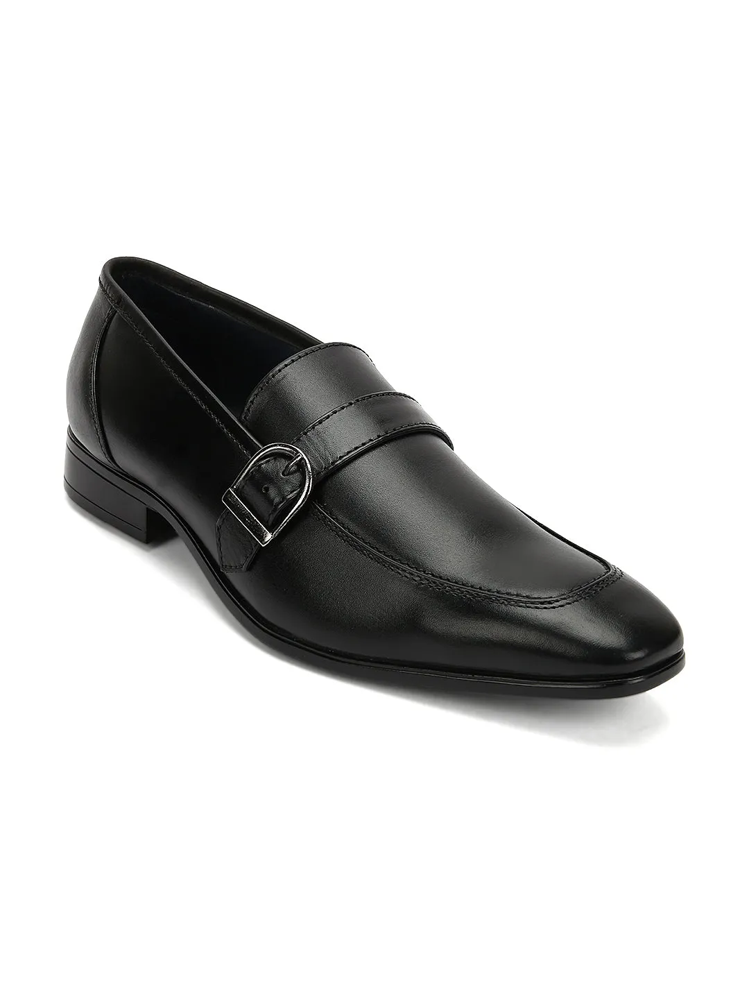 Teakwood Men Black Genuine Leather Semiformal Slip-Ons