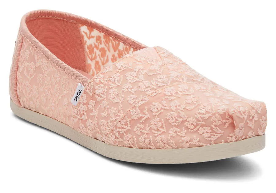 TOMS Womens Alpargata Floral Lace Espadrille - Peach Blush