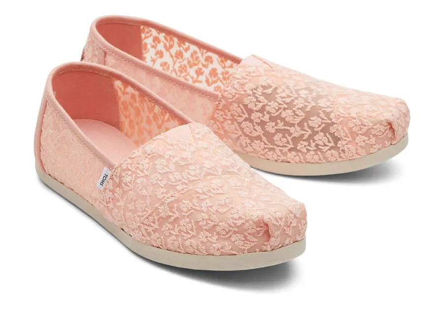 TOMS Womens Alpargata Floral Lace Espadrille - Peach Blush