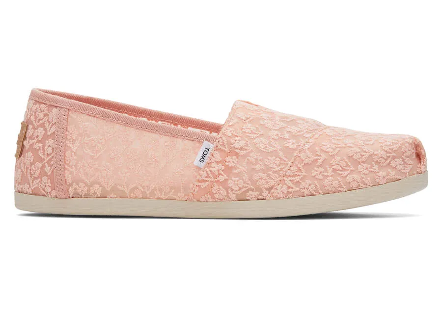 TOMS Womens Alpargata Floral Lace Espadrille - Peach Blush