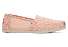 TOMS Womens Alpargata Floral Lace Espadrille - Peach Blush