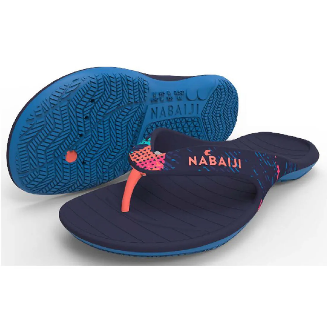 Women’s Poolside Flip-Flops Tonga 500 Tra Navy Coral