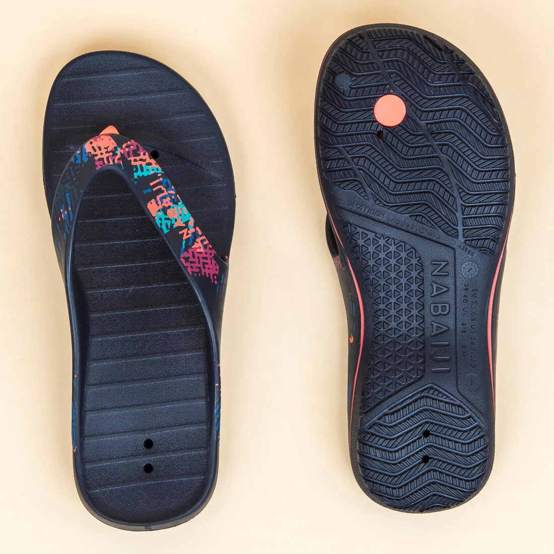 Women’s Poolside Flip-Flops Tonga 500 Tra Navy Coral