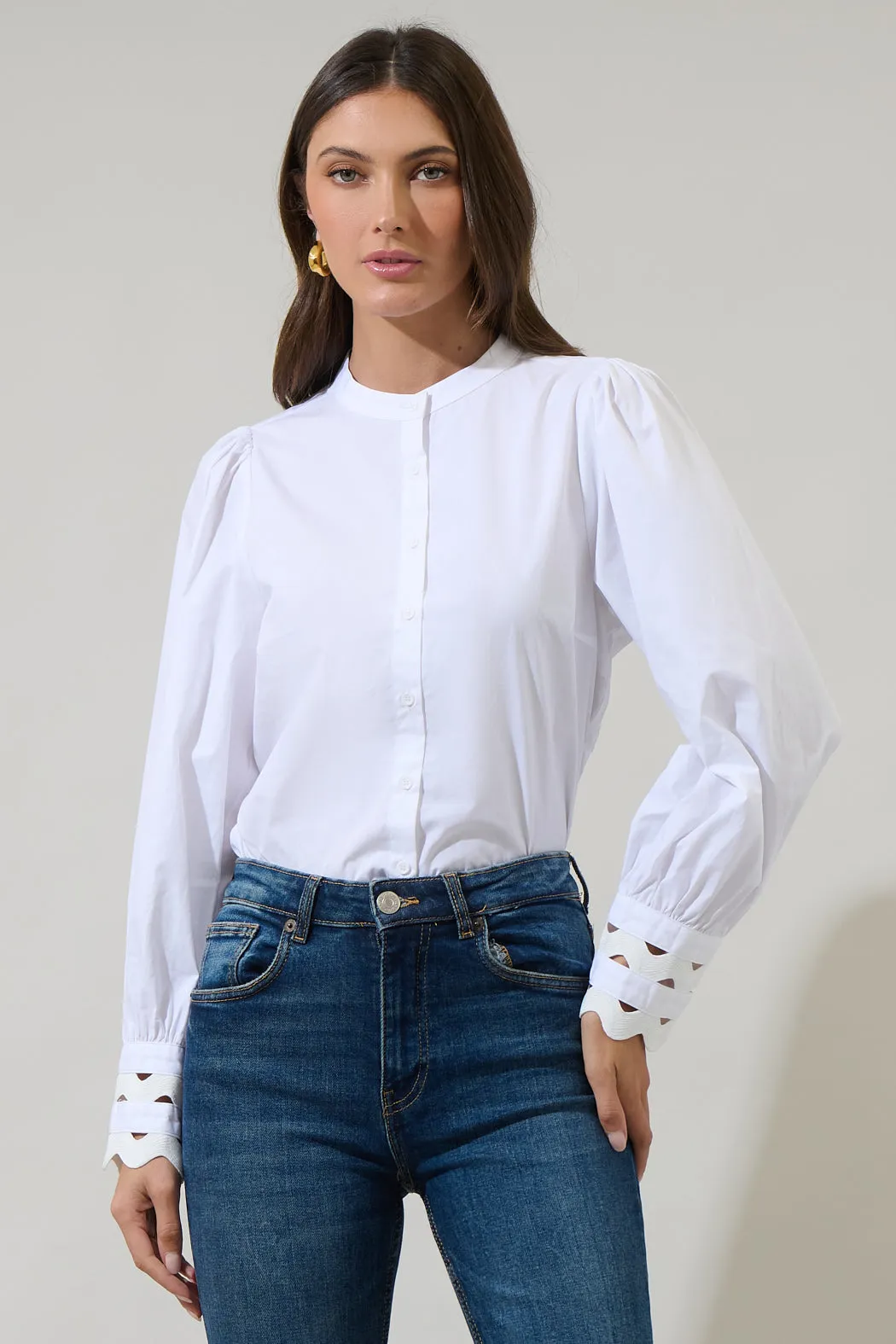 Ziana Button Down Ric Rac Trim Shirt